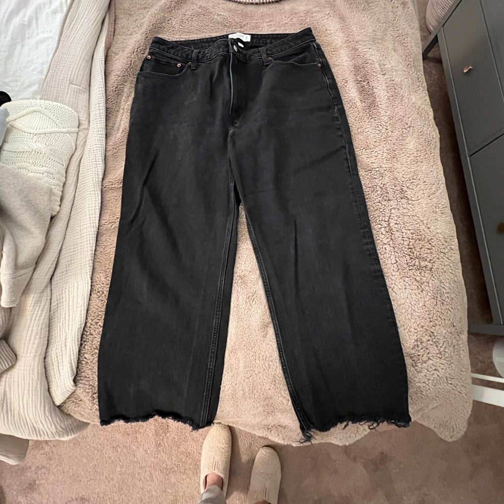 Abercrombie & Fitch Jeans Womens 33/16 90s Relaxed High Rise Curve Raw Hem Black